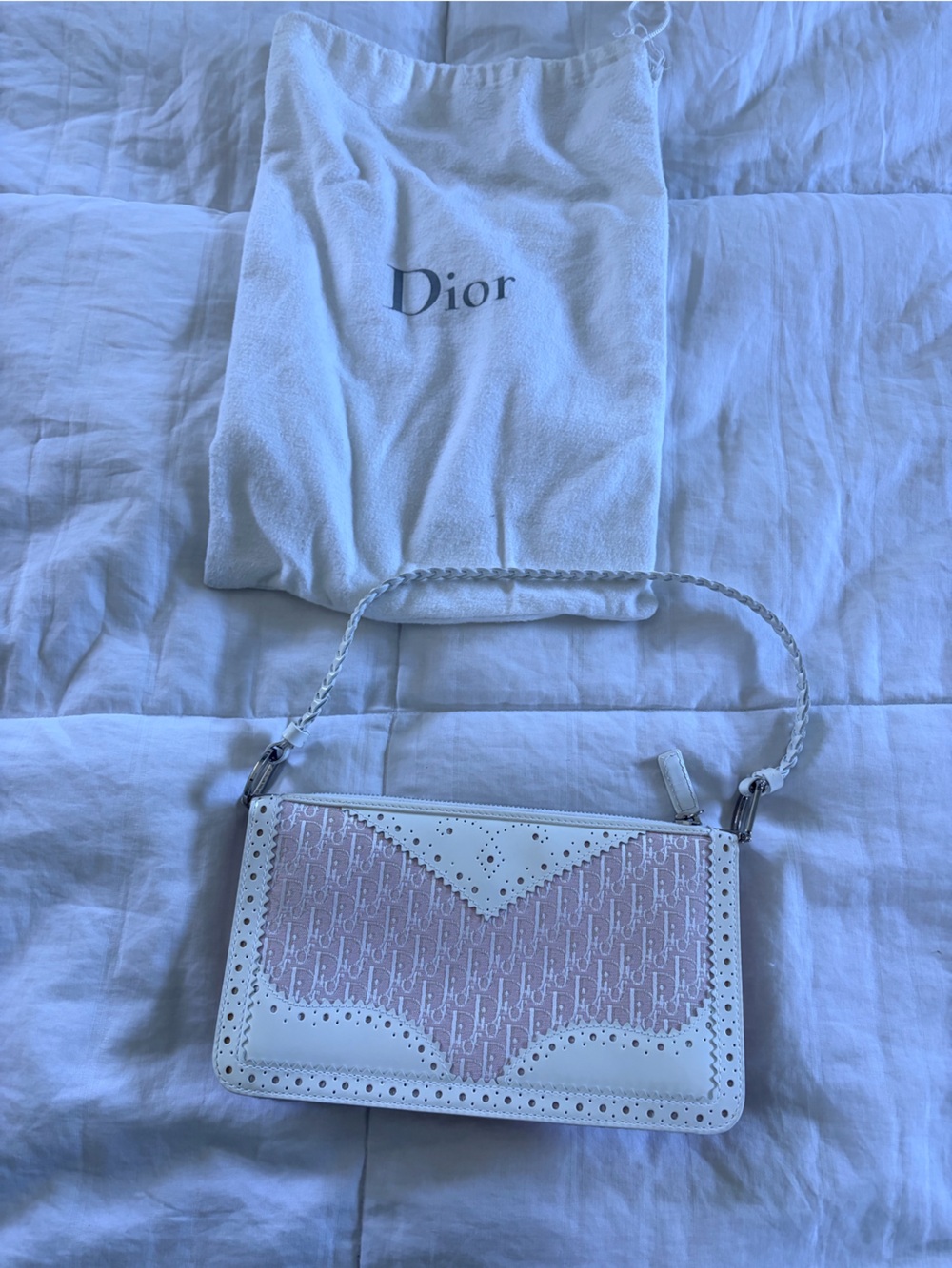 LIKE NEW RARE Y2K Dior White & Pink Leather Shoulder Bag